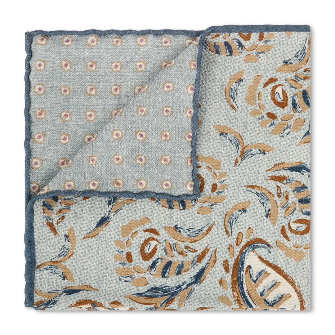 Cachemire et pois artisanaux bleu pastel double face