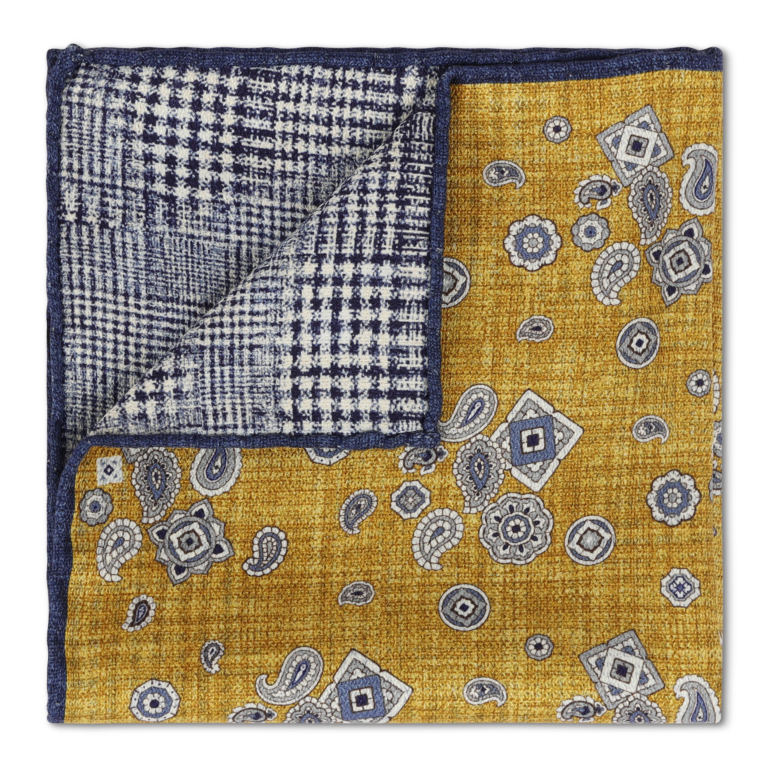 Double Sided Yellow Paisley and Blue Plaid